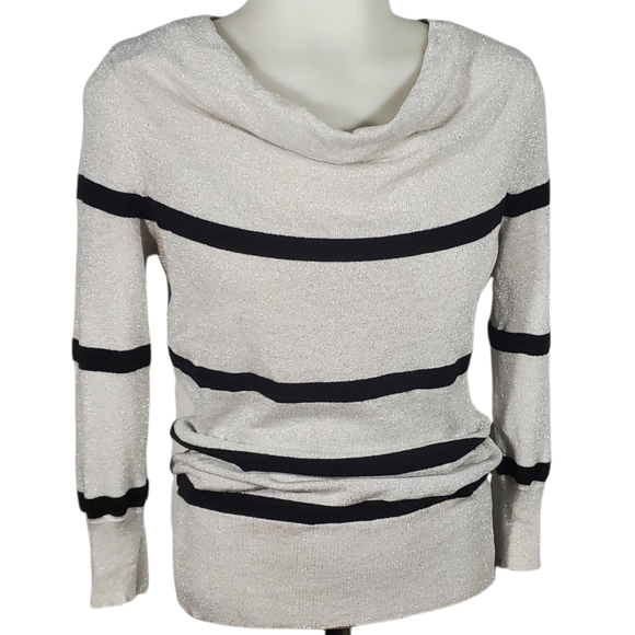 JJ BASICS Silver Sparkle Sweater With Black Stripe Size Medium - Picture 3 of 9